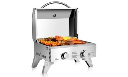 2 Burner Portable Stainless Steel BBQ Table Top Propane Gas Grill Outdoor Camp