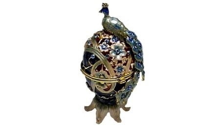 Jeweled Blue Peacock Spice Holder Brown BG Blue Flowers By Karshi