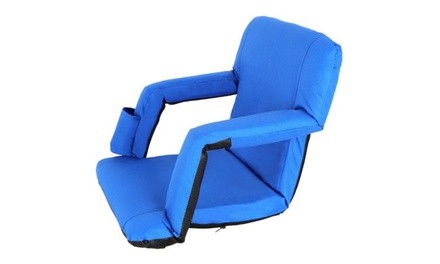 Portable Blue Reclining Stadium Seat w/ Armrest, Cup Pocket Standard Adjustable