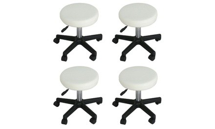 Adjustable Swivel Hydraulic Leather Stools, 4 Piece White