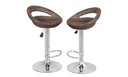 Modern Adjustable Rattan Wicker Swivel Bar Stools (Set of 2)