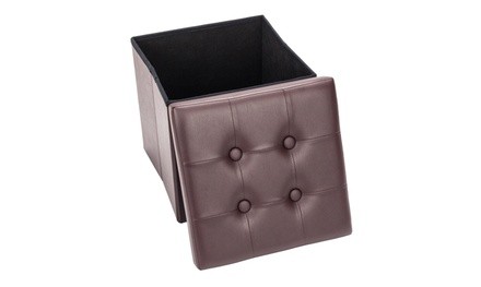 Practical PVC Leather Square Shape Surface with Line Footstool Brown