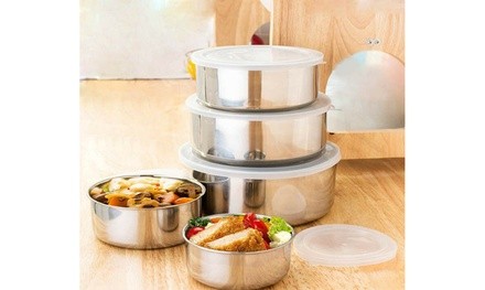 5 Piece Stainless Steel Bowl Set with Clear Plastic Lids