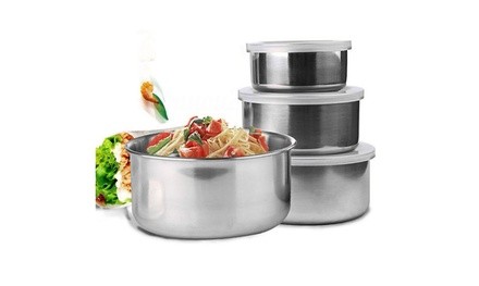 5 Piece Stainless Steel Bowl Set with Clear Plastic Lids Handy Bowls