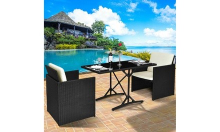 Costway 3PCS Patio Rattan Furniture Set Cushioned Table& Chairs 