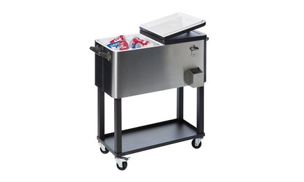 80QT Patio Party Stainless Warm/Frozen Function Rolling Cooler Cart