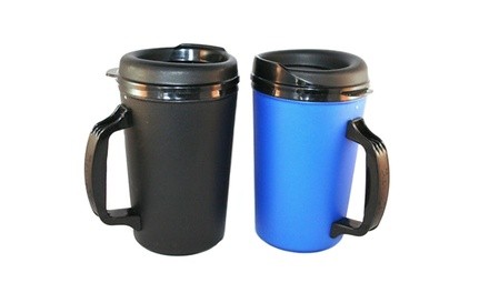 Set of 2 Travel Coffee Mugs Foam Insulated 20 oz. Black and Blue New Camping