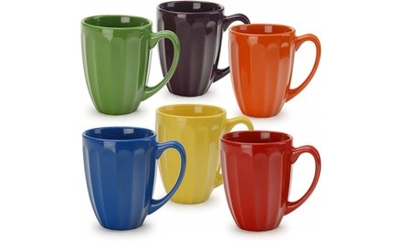 Signature Housewares Fluted Mugs, Assorted (Set of 6), Multicolor 