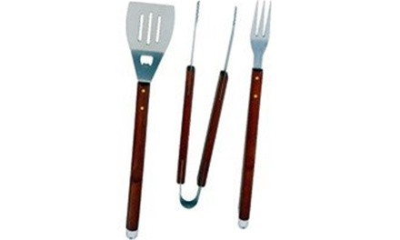 Mintcraft SBQ318-3-B Bbq Tool Set Stainless Steel With Wood Handle 3 Piece