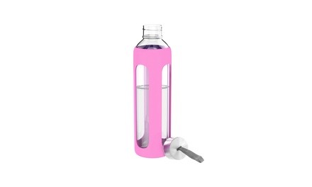 Glass Reusable Water Bottle 20 Oz BPA Free Pink Silicone Sleeve Leak Proof Lid