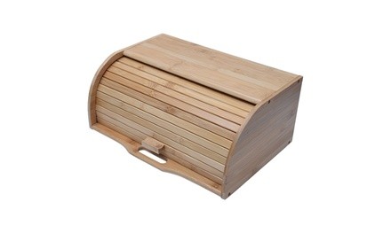 Natural Wooden Roll Top Bread Box Kitchen Food Storage (Bamboo)