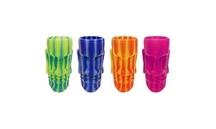 Tiki Cups Set - (4) Plastic Striped Tiki Head Cups