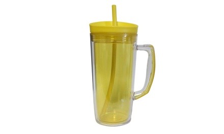 Double Wall Tumbler with Handle and Silicone Straw 37oz