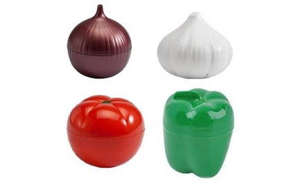 4 PC Vegetable Container Saver Set Keep Cut Veggies Fresh Longer BPA Free