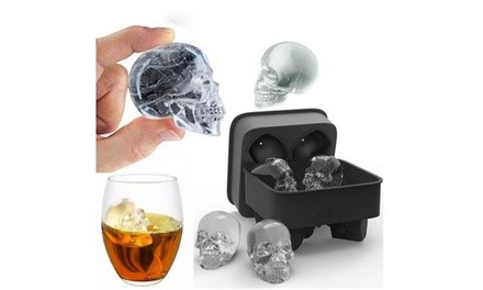 4 Grids 3D Skull Head Ice Cube Mold Whisky Wine Ice Cuber Chocolate Mold