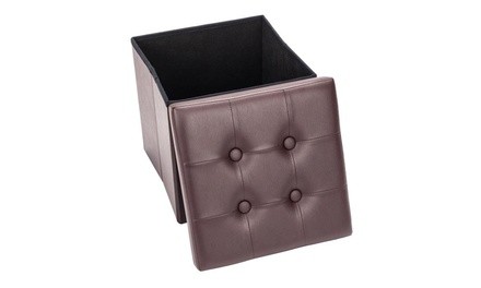 F-02S Practical PVC Leather Square Shape Surface with Line Footstool Brown