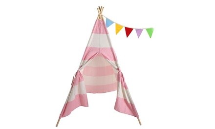 Indian Tent 4 Small Bunting / With External Shutter Built-In Pocket Pink Stripes