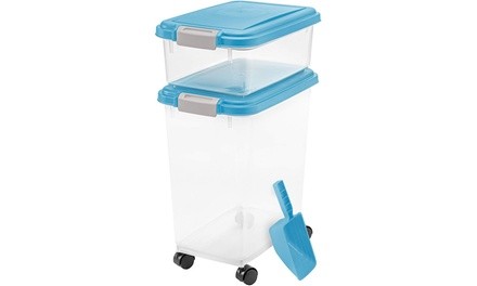 IRIS USA, Inc. 3- Piece Airtight Pet Food Storage Container Combo, Blue Moon