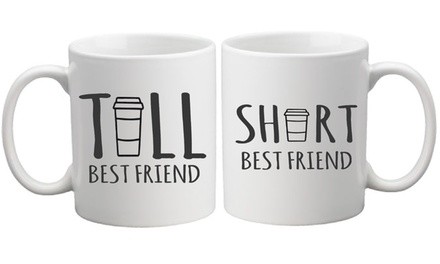 Matching Tall And Short Best Friend Coffee Mug Cup Gift Set with Box