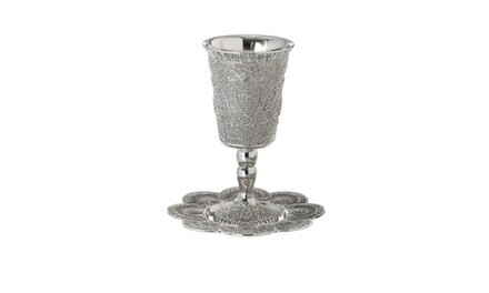 Kiddush Cup With Tray Silver Plated Filigree Style