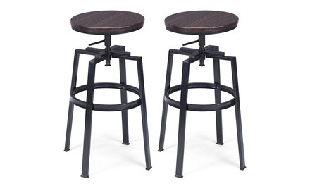 Costway Set of 2 Vintage Bar Stool Adjustable Wood Metal Design Pub