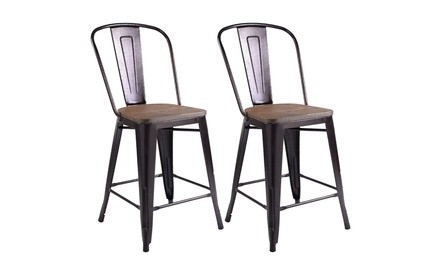 Costway Copper Set of 2 Metal Wood Bar Stool Tolix Style Kitchen 