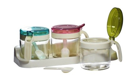 3 Piece Glass Seasoning Bottles Set with Spoons & Holder