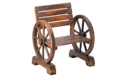 Rustic Charming Country Farmhouse Wagon Wheel Style Garden Wooden Chair 