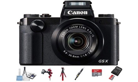  Canon PowerShot G5 X Digital Camera Black  2 Tripods  32GB microSD Car