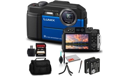 Panasonic Lumix DC-TS7 Digital Camera Blue DC-TS7A - Bundle - with 256GB Memory 