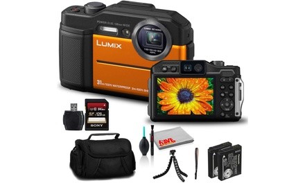 PanasonicLumix DC-TS7 DigitalCamera Orange DC-TS7D-Bundle-with 128GB Memory card