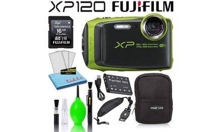 Fujifilm FinePix XP120 Waterproof Digital Camera Lime Basic Accessory Bundle