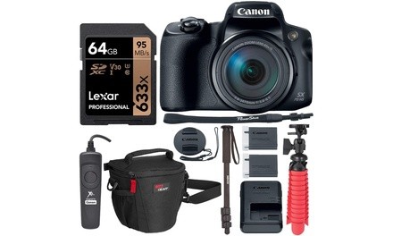 Canon PowerShot SX70 HS 4K Camera with Video-Ready Lexar U3 Memory Card, Monopod