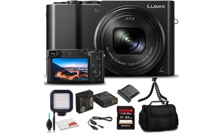 Panasonic Lumix DMC-ZS100 Digital Camera Black DMC-ZS100K - Bundle - with 64GB M