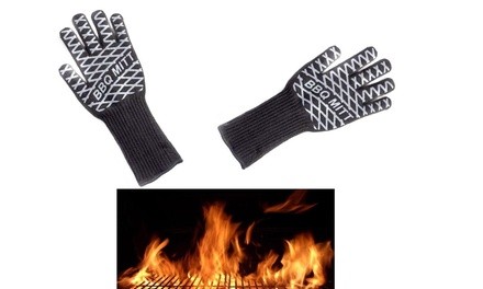 One Pair BBQ Barbecue Heat Resistant Grilling Mitt Gloves