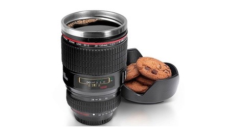 Decorative Camera Lens Coffee Mug- Travel Size Thermos Cup W/ Stainless Steel