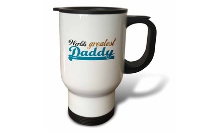  Travel Mug Worlds Greatest Daddy - Best dad in the world - blue text on white 