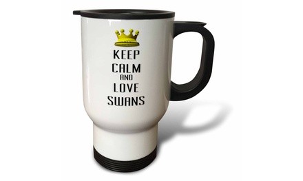  Travel Mug  Gold Crown Keep Calm And Love Swans - 14oz 