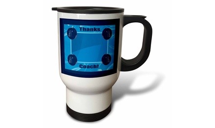  Travel Mug Thanks Coach, Hockey Pucks and Players - 14oz 