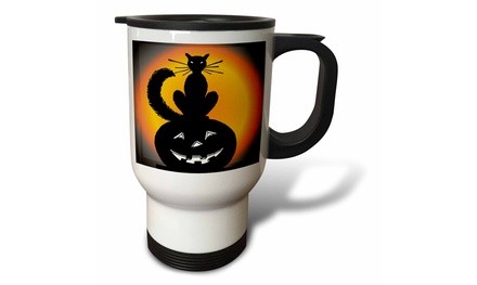  Travel Mug Halloween Cat on Pumpkin - 14oz 