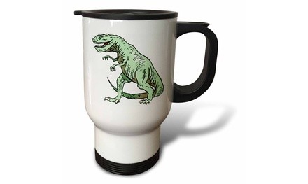  Travel Mug Green T Rex Dinosaur - 14oz 