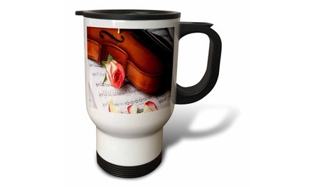  Travel Mug Print of Violin and Rose On Sheet Music - 14oz 