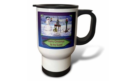  Travel Mug Snowman with Bunny Friends 3d Merry Christmas to Niece - 14oz 