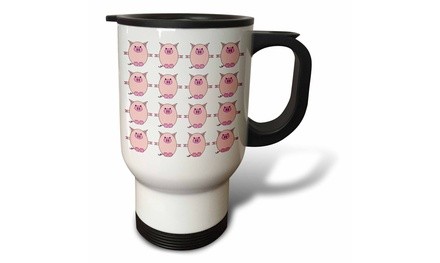  Travel Mug Piggy Power ? Pink Pig Print - 14oz 