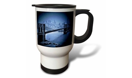  Travel Mug Vintage 1915 Brooklyn Bridge in Blue  - 14oz 