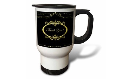  Travel Mug Black and Gold Thank You - 14oz 