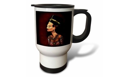  Travel Mug A portrait of Nefertiti inspired by the ancient Egyptian artifact. 