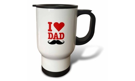  Travel Mug I Love Dad Mustache - Fun Lovable Art - 14oz 