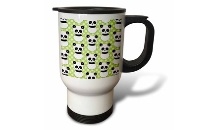  Travel Mug Cute panda bear with lime green polka dots - 14oz 