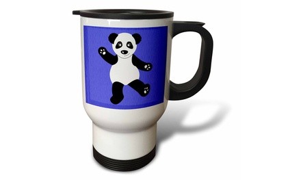  Travel Mug Cute Happy Cartoon Panda on Blue Fur Print Background - 14oz 